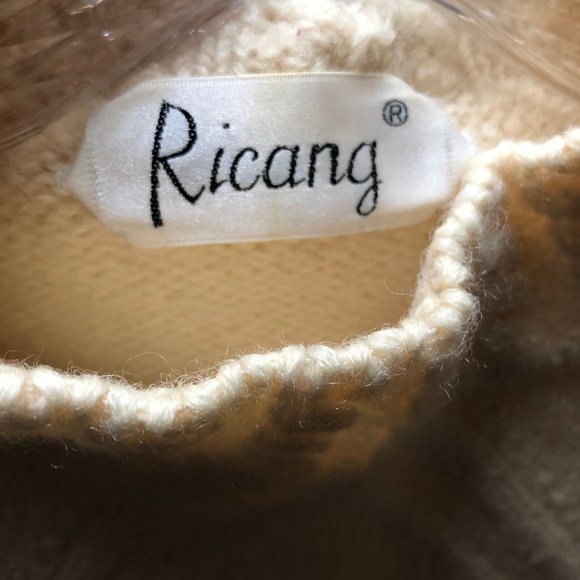 Vintage cream grey floral knit mock neck sweater - Picture 5 of 5